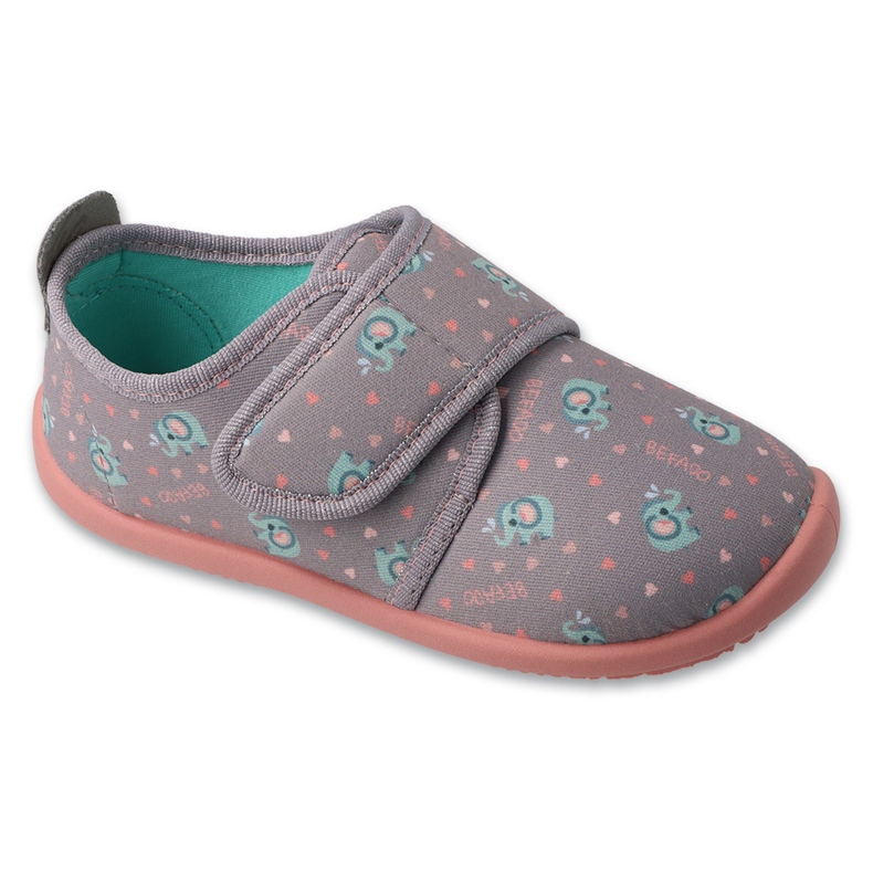 Befado Girls Slippers 902x057 Velcro con una aplicación de elefante gris