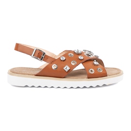 Sandalias para mujeres de caramelo con tachuelas beige