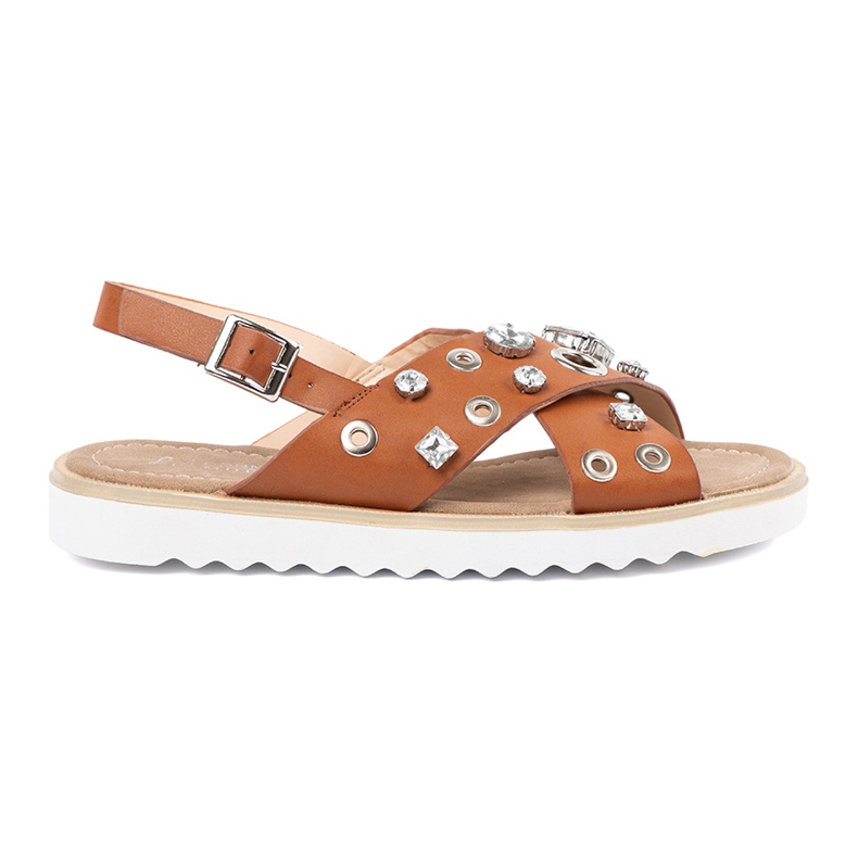 Sandalias para mujeres de caramelo con tachuelas beige