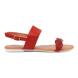 Sandalias planas rojas con brillo rojo