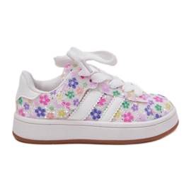 Zapatos deportivos de niñas brillantes con flores blancas blanco