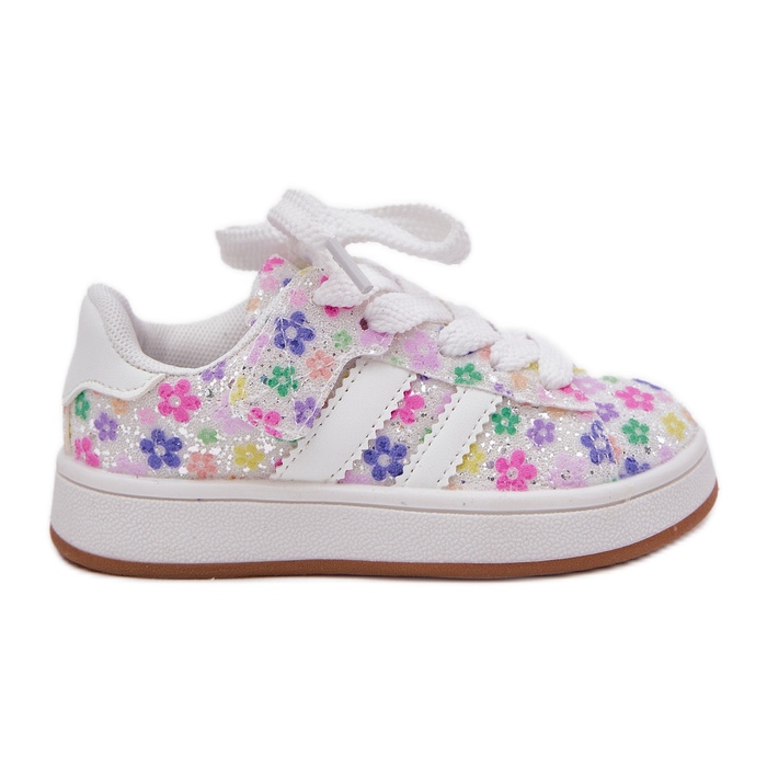 Zapatos deportivos de niñas brillantes con flores blancas blanco Zapatos deportivos de niñas brillantes con flores blancas blanco