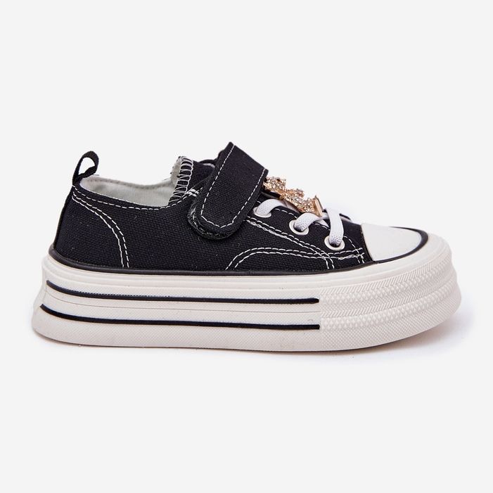 Zapatillas de deporte para niñas con un alfiler dorado negro Zapatillas de deporte para niñas con un alfiler dorado negro