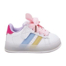 Zapatillas deportivas de zapatillas para niños con una suela de color rosa blanco brillante