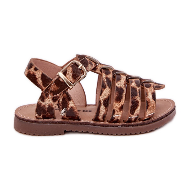 Sandalias para niños con estampado de leopardo de cuero ecológico marrón