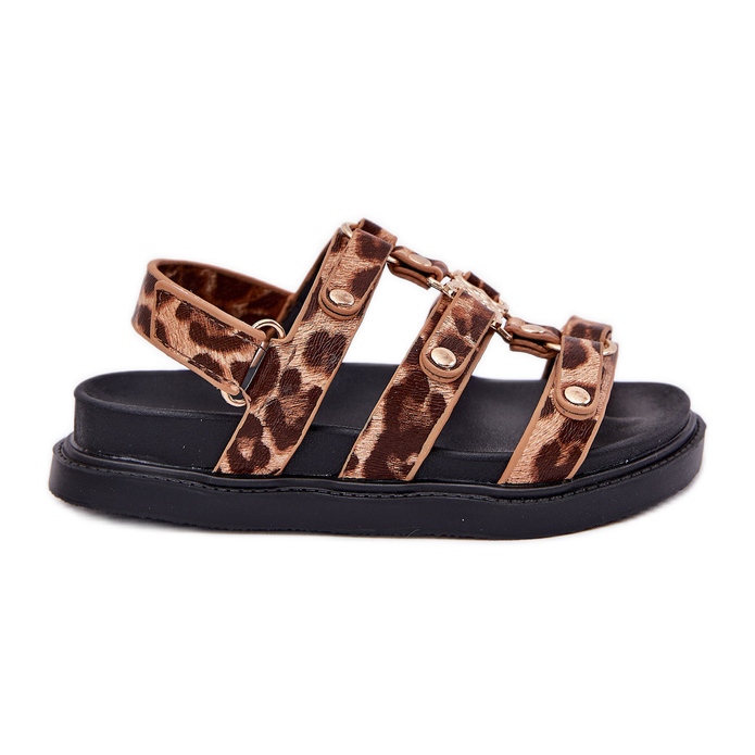 Sandalias de niñas con un leopardo de detalles dorados marrón
