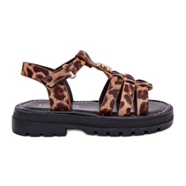 Sandalias de niñas con detalles decorativos de leopardo marrón