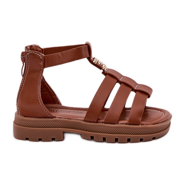 Sandalias de gladiador de niñas con detalles dorados marrón