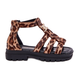 Sandalias de gladiadores de niñas con un detalle dorado leopardo marrón Sandalias de gladiadores de niñas con un detalle dorado leopardo marrón
