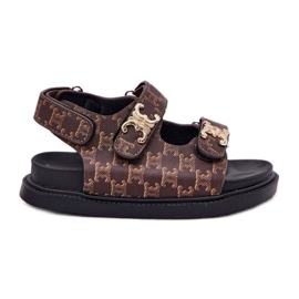 Sandalias de velcro para niños con detalles dorados Brown marrón