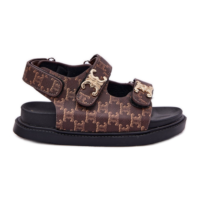 Sandalias de velcro para niños con detalles dorados Brown marrón