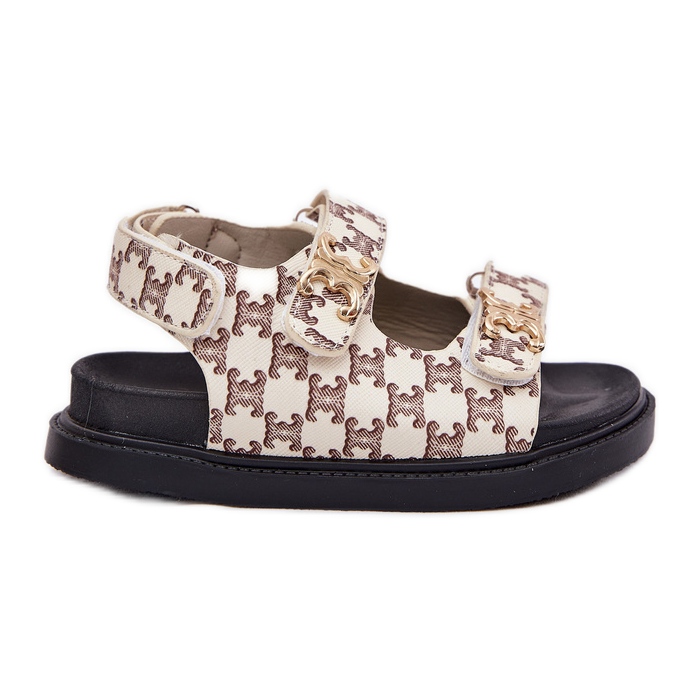 Sandalias de velcro para niños con detalles dorados beige