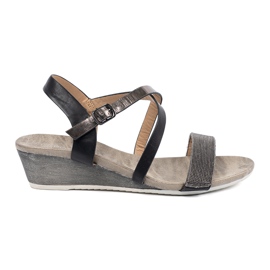 Shelvt Sandalias de cuña negra con una correa decorada negro