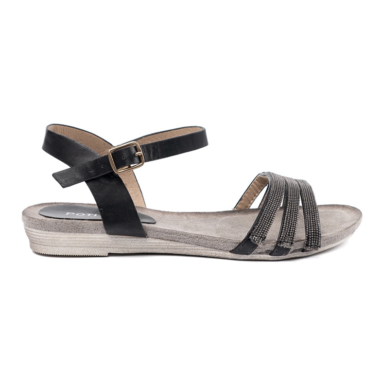 Shelvt Sandalias negras y cómodas con rayas decoradas negro
