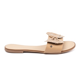 Shelvt Chanclas beige con un arco en los diamantes de imitación