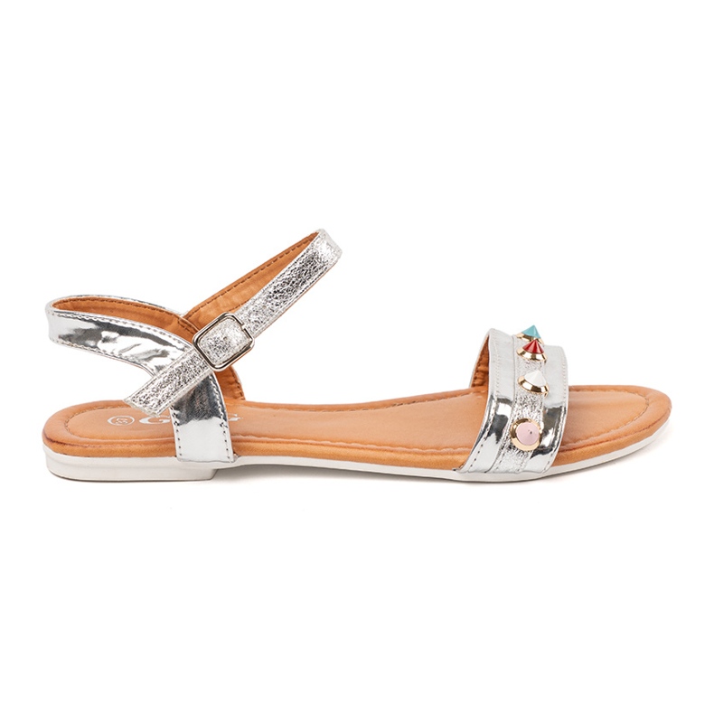 Sandalias planas de plata con tachuelas coloridas