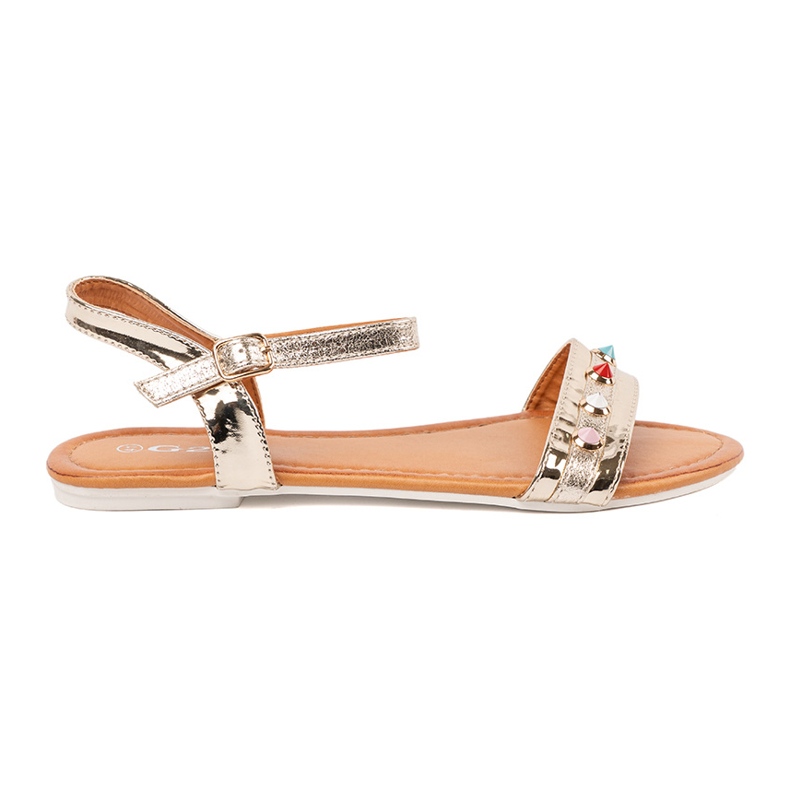 Sandalias planas doradas con tachuelas coloridas dorado