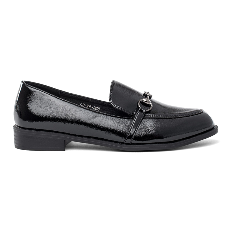 Goodin Mocasines de mujer negros barnizados con un adorno Goodin Mocasines de mujer negros barnizados con un adorno