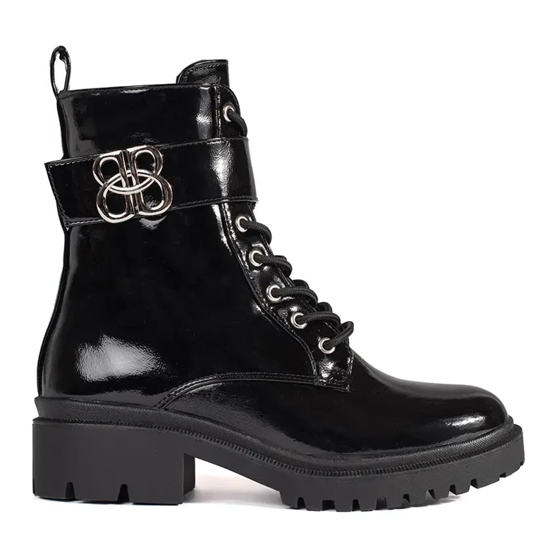 Botas barnizadas negras trabajadoras de mujeres negro
