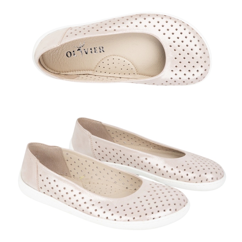 Olivier Slip de bombas minimalistas de mujer descalzo -in 1771pol Pink Satin Perforation rosado