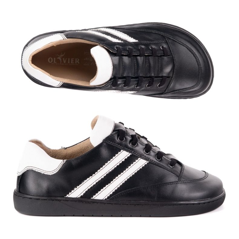 Zapatillas de zapatillas descalzos zapatos de cuero negro olivier con blanco Zapatillas de zapatillas descalzos zapatos de cuero negro olivier con blanco