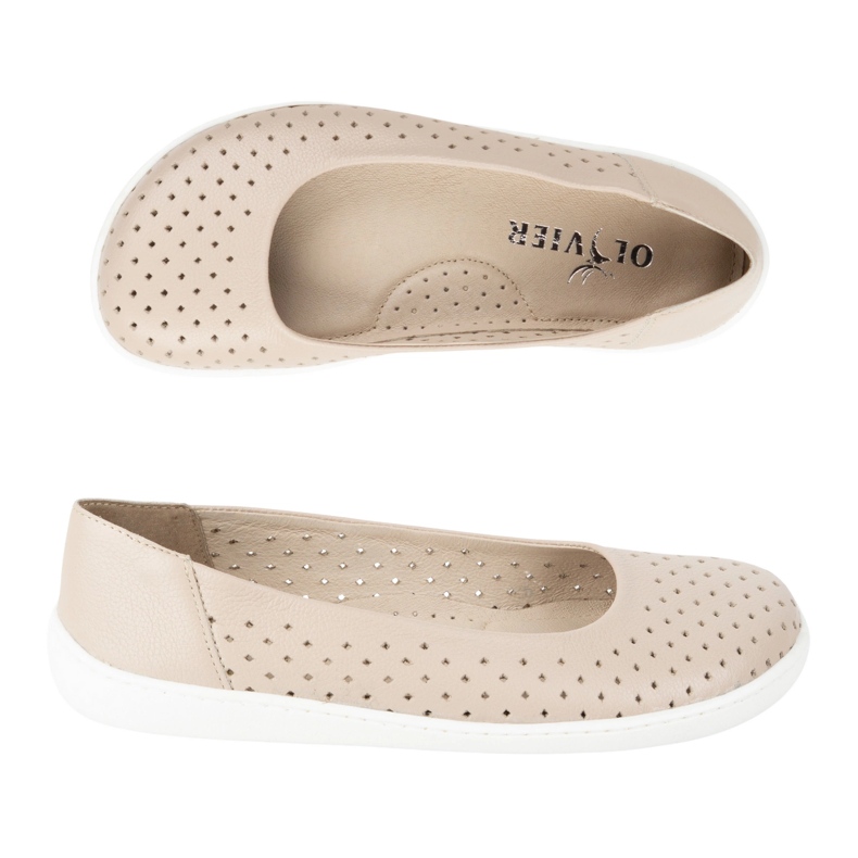 Olivier Ballerinas minimalistas de mujeres descalzos resbalaron 1771pol Openwork beige