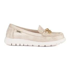 Goodin Mocasines dorados de gamuza con una cadena