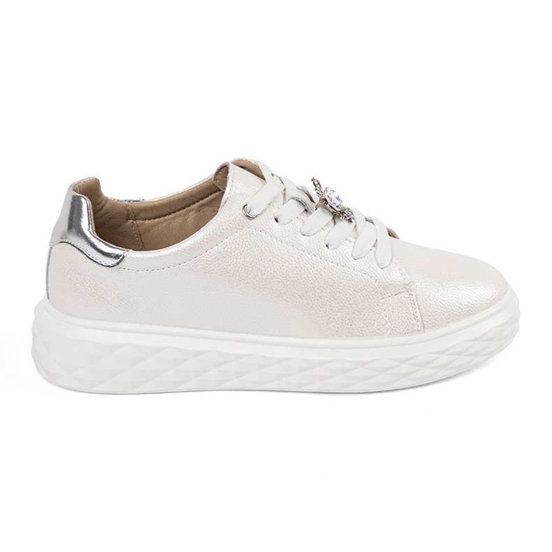 Zapatillas blancas y plateadas con alfileres de cuero Sergio Leone blanco