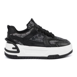 Zapatillas de deporte para mujeres con encaje blanco y negro