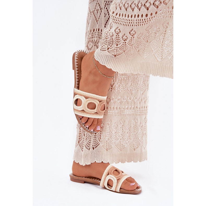 Crochet tacones planos de mujeres beige