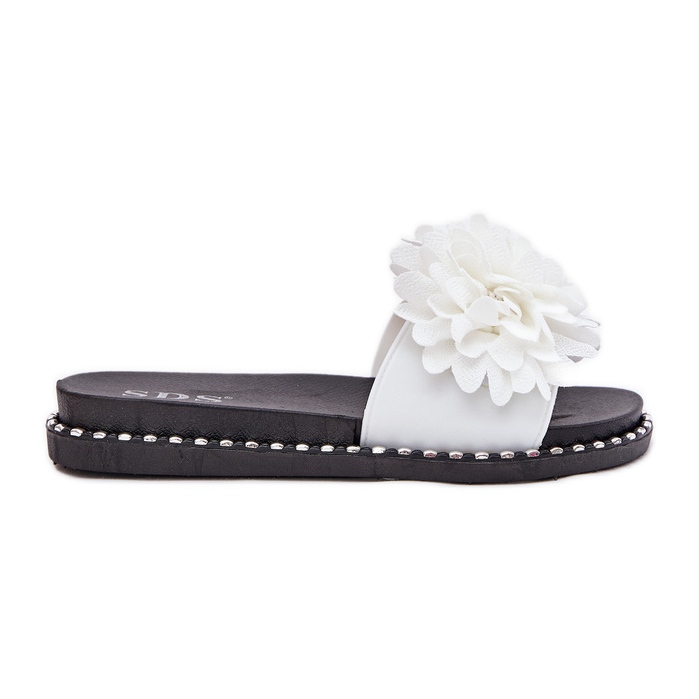 Chanclas para mujeres decoradas con flores blancas blanco