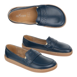 Olivier Barefoot Inga Momoters para mujeres con un amplio azul marino de polaco delantero