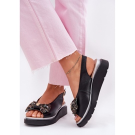 Zazoo Sandalias de cuero para mujeres en cuña negro