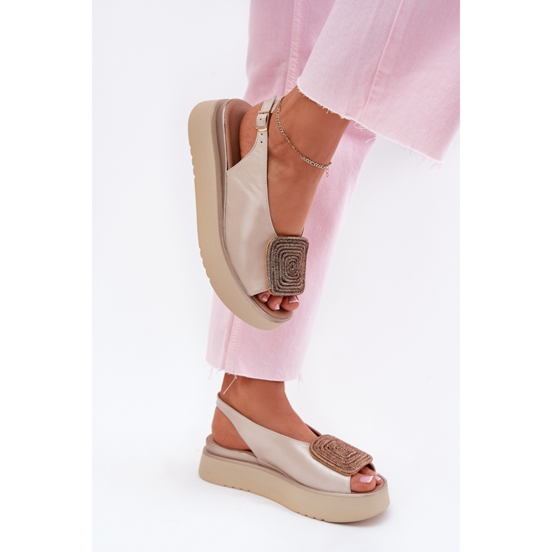 Zazoo 1786 Sandalias de cuero para mujeres en la plataforma con decoración de beige perla