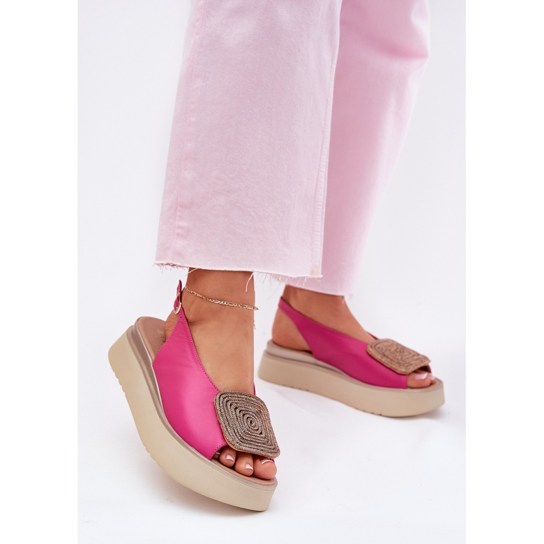 Zazoo 1786 Sandalias de cuero para mujeres en la plataforma con un adorno de fucsia rosado