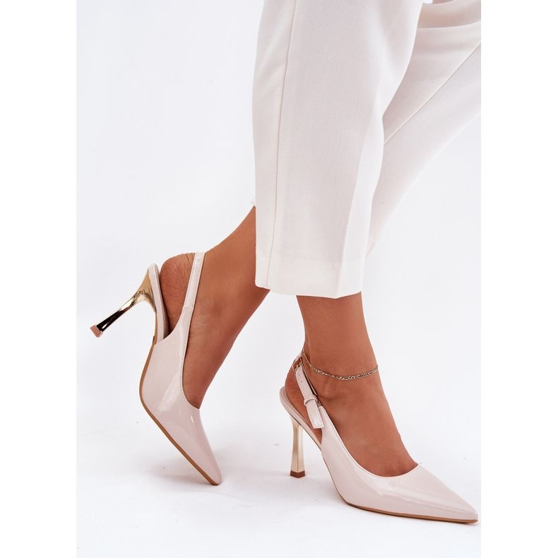 Pintado tacones altos con un talón abierto y toas puntiagudas beige Pintado tacones altos con un talón abierto y toas puntiagudas beige