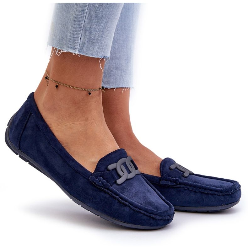 Mocasines azul marina ecológicos de moda femeninos de moda