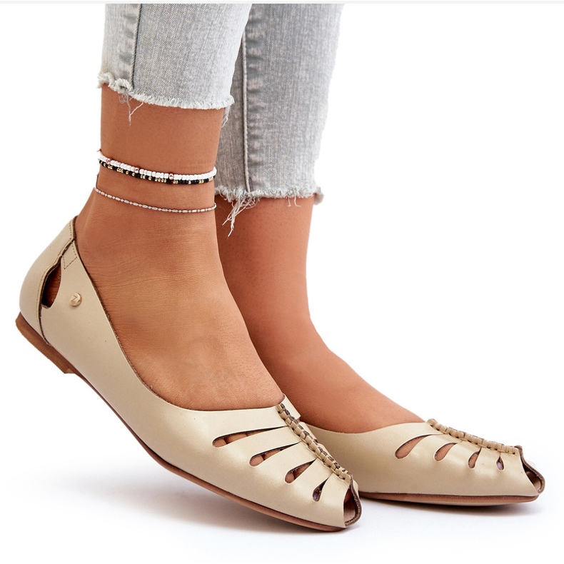 Zazoo 10009 cómodo ballerinas de cuero de cuero beige