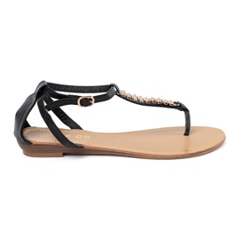 Sandalias de mujeres negras con decoraciones doradas negro