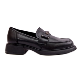 Mocasines de cuero natural de las mujeres Black Vinceza 91114 con un adorno negro