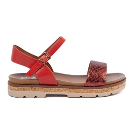 Shelvt Sandalias de mujeres rojos con cinturón de serpiente