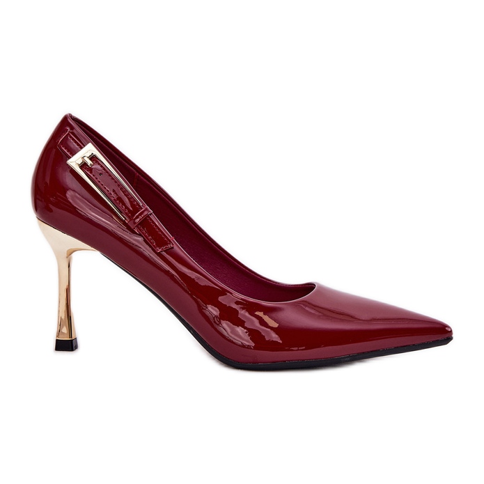 Tacones barnizados con una abrazadera de Borgoña dorada rojo