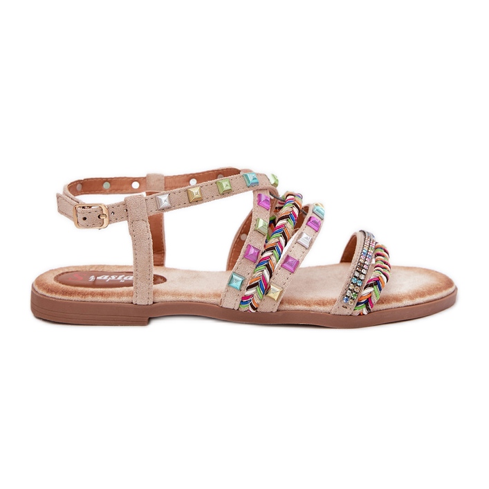 Sandalias para mujeres con decoración y rayas tejidas beige