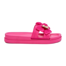Chanclas para mujeres con arco y un broche dorado fucsia rosa