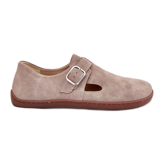 Zapatos de gamuza para mujeres con una hebilla de beige Zazoo N1261