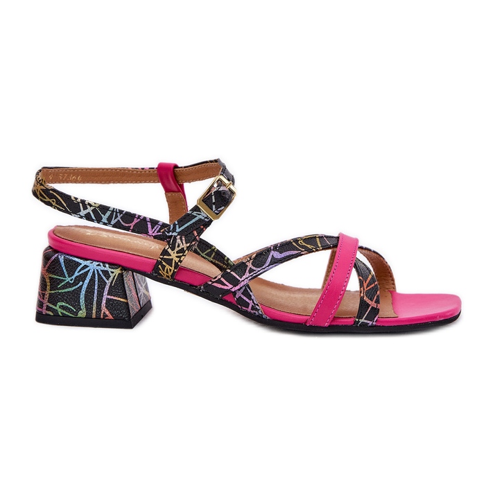 Sandalias de cuero para mujeres en la publicación con Maciejka Stripes 06959-39 Fuksja rosado