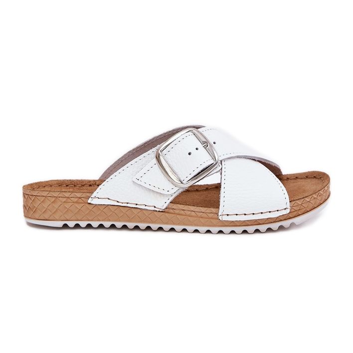 Zapatillas de cuero para mujeres con hebilla inblu vo0004gu blanca blanco