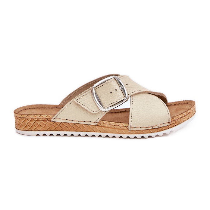 Chanclas de cuero para mujeres con beige de hebilla de inblu VO0004GU