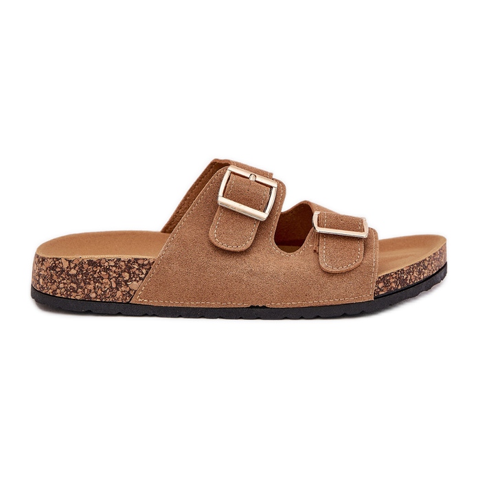 Boto Chanclas para mujeres con abrazaderas doradas y luner marrón claro