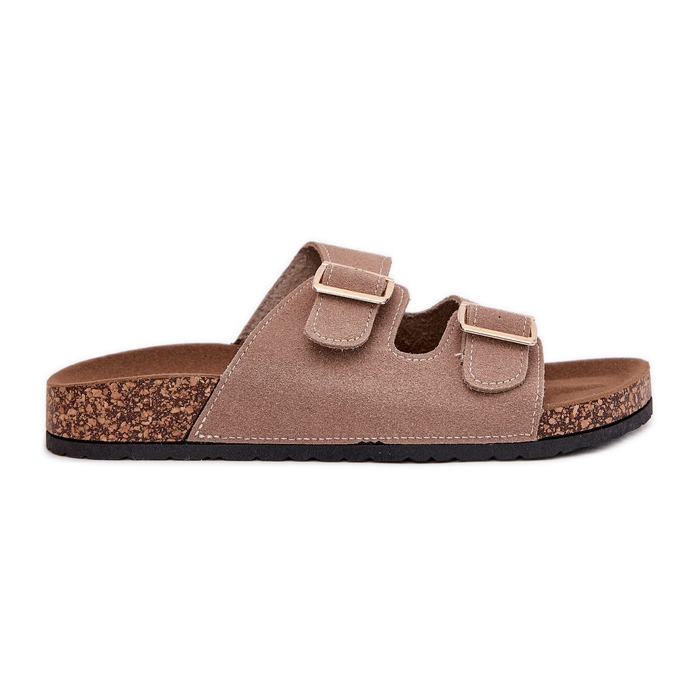 Boto Chanclas de mujeres con abrazaderas doradas y costuras de caqui luner beige